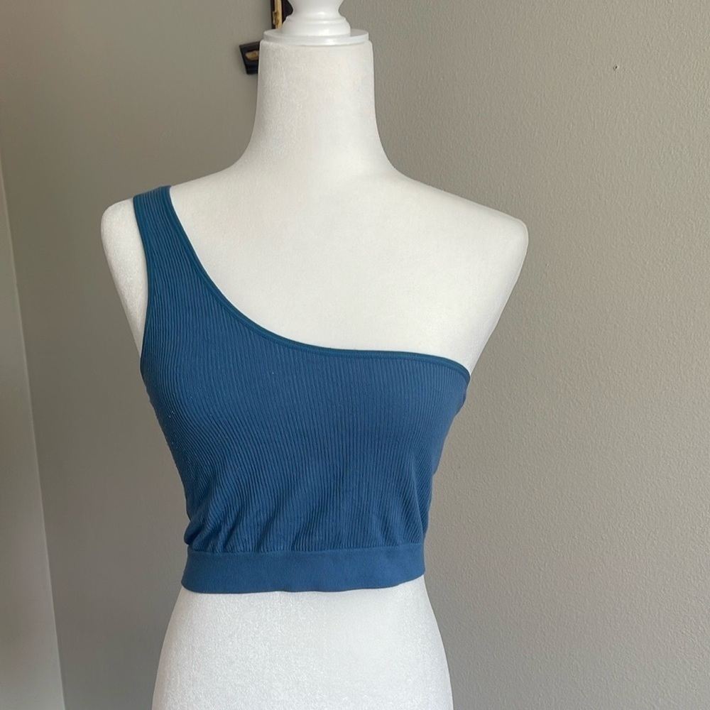 One-Shoulder Blue Ribbed Top XL